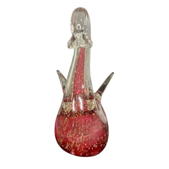Vintage Murano Blown Art Glass Swan Figurine Red Bubble Effect - Picture 5 of 6